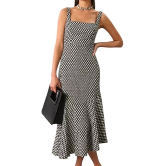 Anthropologie Ariana Asymmetrical Ruffle-Hem Dress  Black & White Size L NWT - Picture 1 of 14